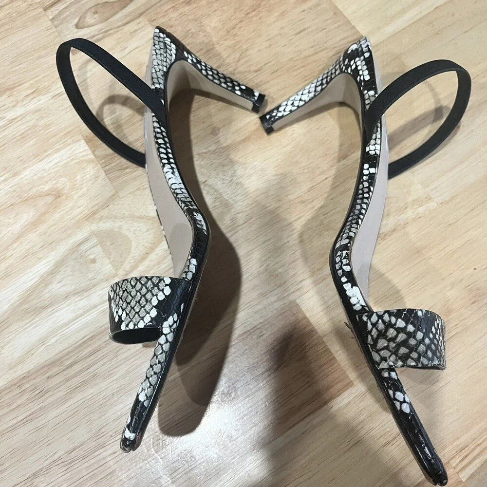 Saks Fifth Ave Women’s Black Snakeskin Leather Strappy Slingback Sandal 9‎